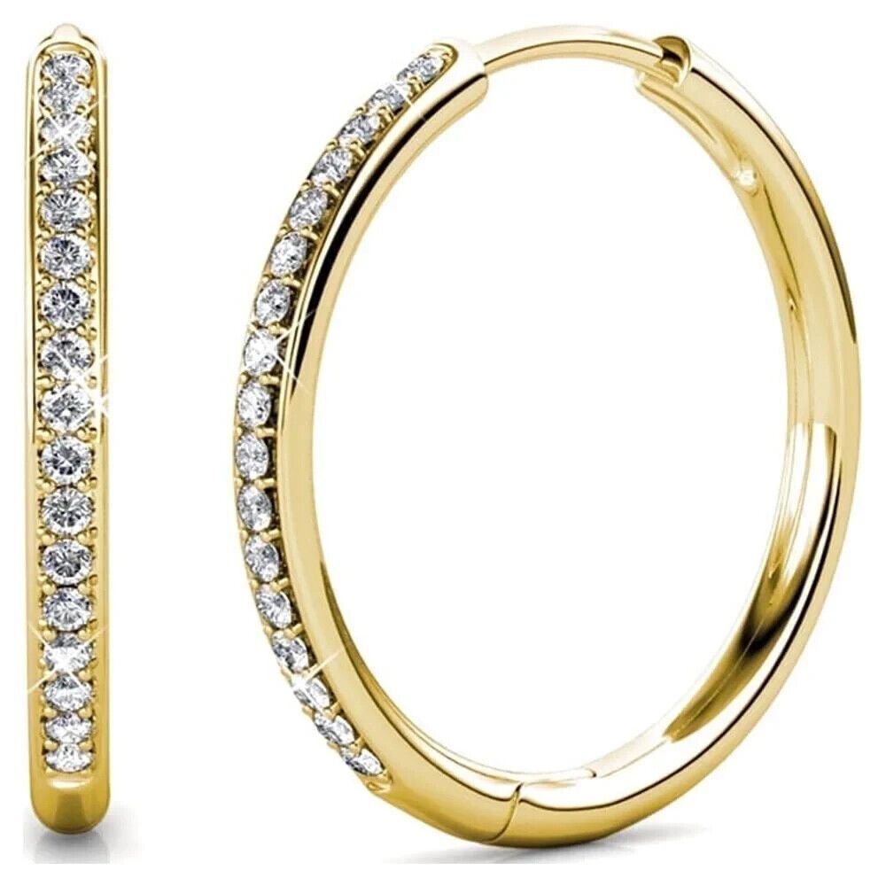 Cate & Chloe Bianca 18k Yellow Gold Drop Dangle Hoop Earrings with Swarovski Cry